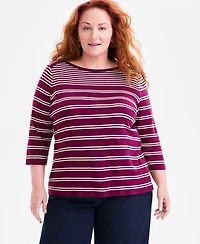 Style & Co Plus Printed Pima Cotton 3/4-Sleeve Top, Exclusively at Macy's