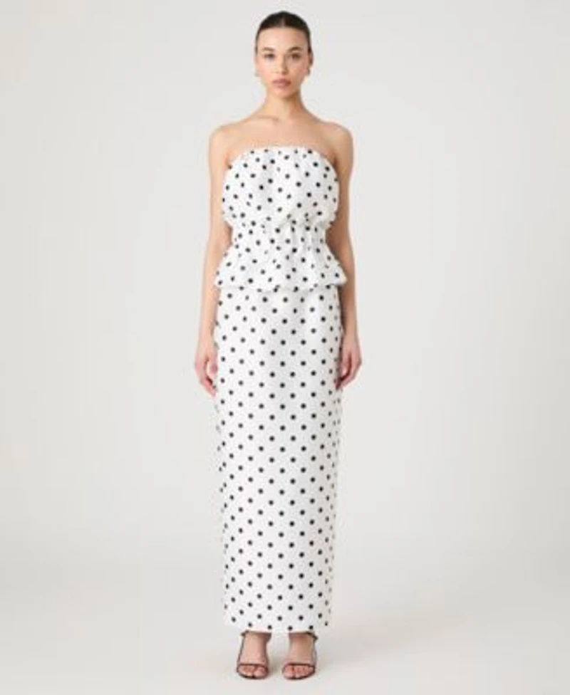 French Connection Womens Strapless Polka Dot Peplum Top Maxi Skirt