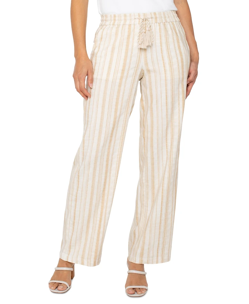 Liverpool Los Angeles Petite Stripe Drawstring Wide-Leg Pants