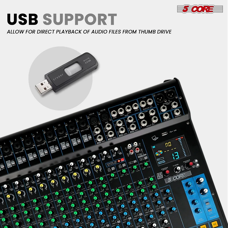 5 Core Audio Dj Mixer 20 Channel Sound Board Console w 24 Spx Effect 48V Phantom Power Mx 20CH Xu