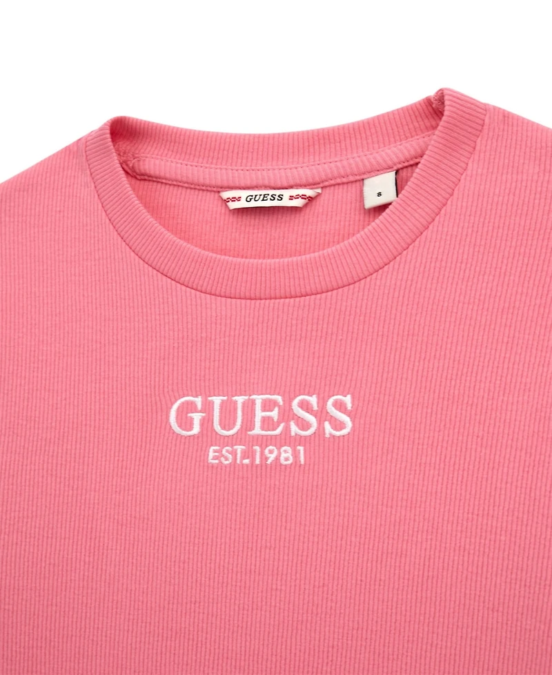 Guess Big Girl Short Sleeve Rib Dress with Embroidered Logo