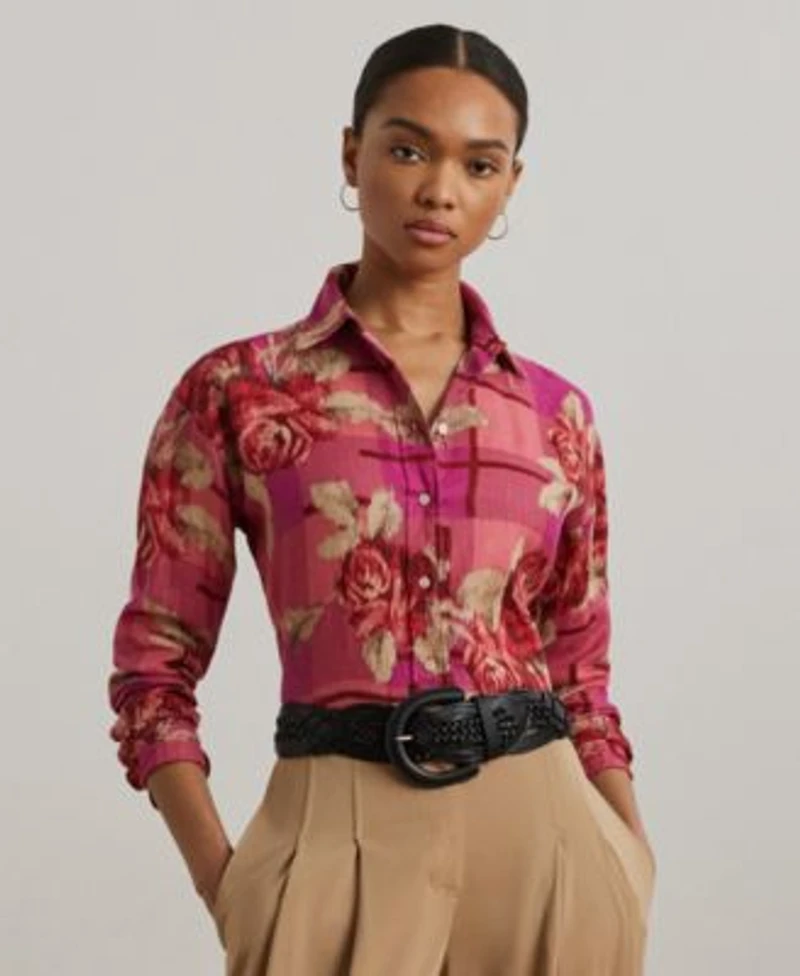 Lauren Ralph Lauren Womens Relaxed Fit Floral Linen Shirt P Xs 3x