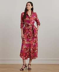 Lauren Ralph Women's Floral Checked Linen Shirtdress