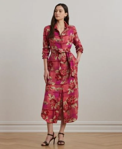 Lauren Ralph Lauren Womens Floral Checked Linen Shirtdress 0p 22w