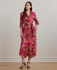 Lauren Ralph Lauren Womens Floral Checked Linen Shirtdress 0p 22w