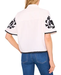 CeCe Women's Embroidered Short-Sleeve Shirt