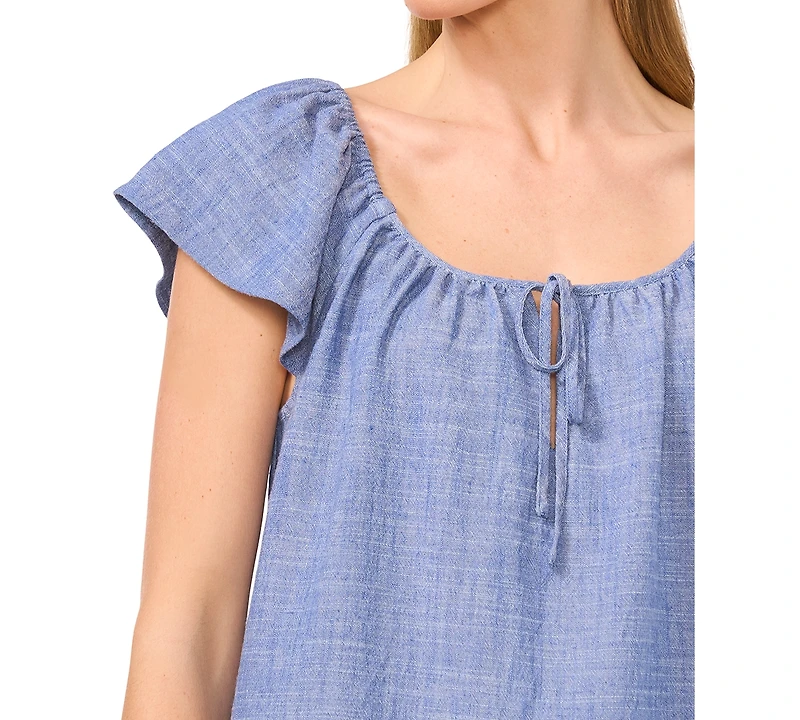 CeCe Women's Split-Neck Flutter-Sleeve Top
