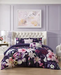 Bebejan Morning Glory Bedding 100% Cotton Sateen 5 Piece Queen Size Reversible Comforter Set