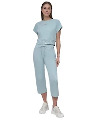 Dkny Women's Mini Stud Logo Short Sleeve Cropped Top