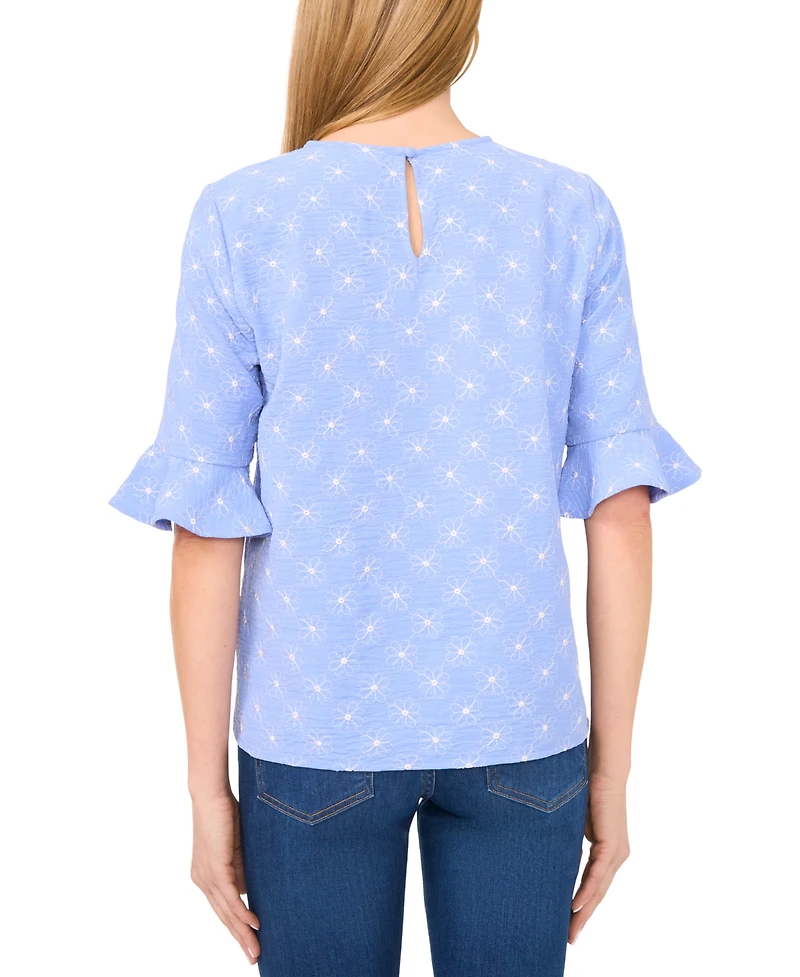 CeCe Women's Short Sleeve Ruffle Cuff Crew Neck Top