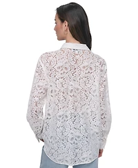 Dkny Jeans Women's Long Sleeve Button Front Lace Shirt