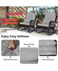 Patio Rattan Rocking Chair with Seat Back Cushions and Waist Pillow