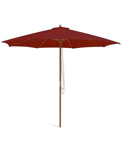10 Feet Patio Umbrella with 8 Wooden Ribs and 3 Adjustable Heights