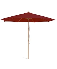 10 Feet Patio Umbrella with 8 Wooden Ribs and 3 Adjustable Heights