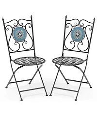 Set of 2 Mosaic Chairs for Patio Metal Folding Chairs-Multicolor