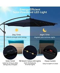 10 Feet Patio Offset Umbrella with 112 Solar-Powered Led Lights-Beige-Navy