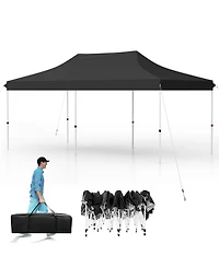 10 X 20 Ft Pop up Canopy Tent Foldable Portable Outdoor Gazebo with Carry Bag-Black
