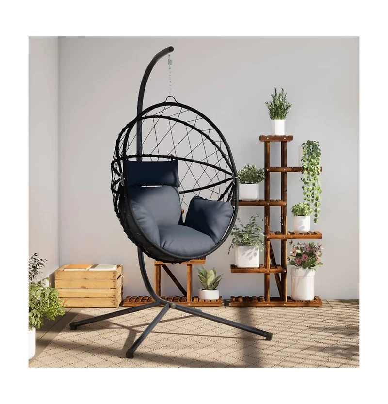 Hanging Egg Chair with Stand Anthracite Rattan and Steel
