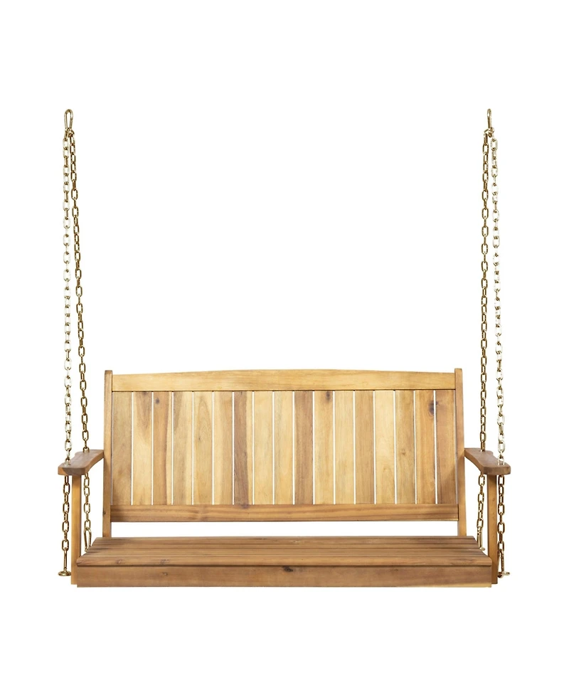 8.25 in. Outdoor Acacia Wood Porch Swing with 8 Feet Chains
