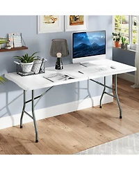 6 ft Portable Folding Table 350 Lbs Fold-in-Half Table with Hdpe Tabletop-White