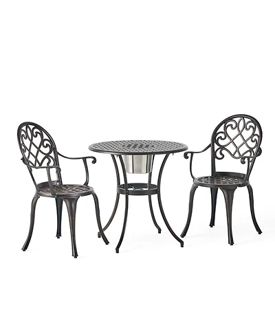 Antique Weather Resistant 3-Piece Patio Metal Bistro Set with Removable Ice Bucket Cast