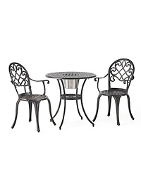 Antique Weather Resistant 3-Piece Patio Metal Bistro Set with Removable Ice Bucket Cast