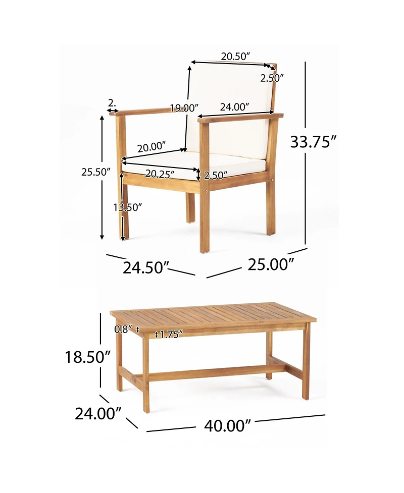 Outdoor Acacia wood 2 Club Chair And Table
