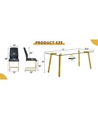 Streamdale Golden Leg Glass Table & 6 Black Pu Chairs