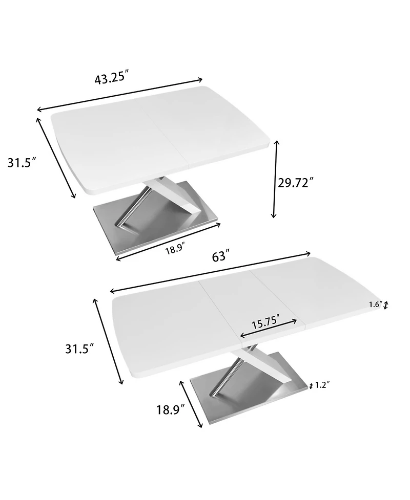 White Extendable Dining Table, Metal Base, 4-6 People