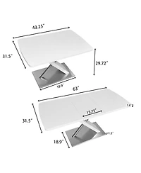 White Extendable Dining Table, Metal Base, 4-6 People