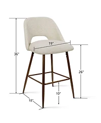 Set of 4 Counter Height Bar Stools, Mid-Century Modern Chairs with Walnut Wood Legs and Backrest-Maison Boucle