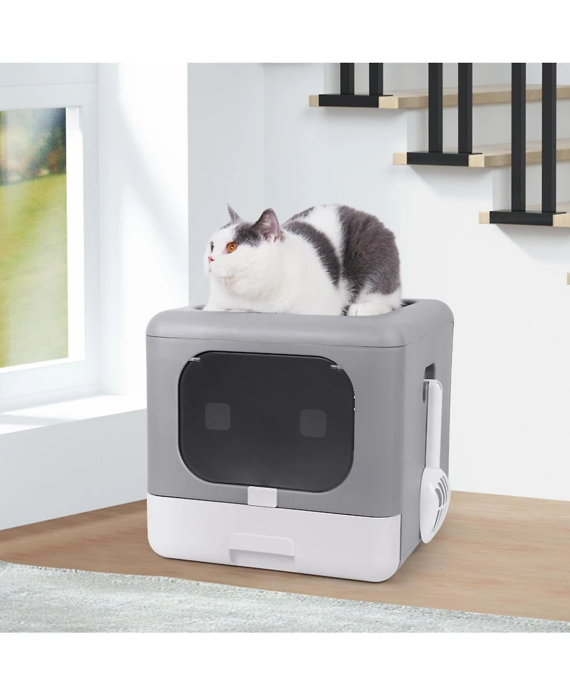 Bingopaw Cats Litter Box Detachable Top & Slide-Out Tray With Scoop