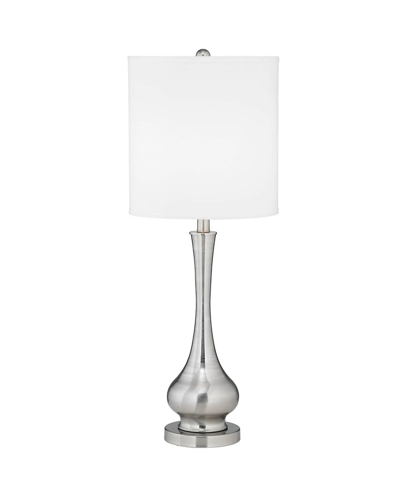 Possini Euro Design 32" Tall Gourd Large Modern End Table Lamps Set of 2 Silver Brushed Steel Finish Metal Living Room Bedroom