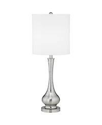 Possini Euro Design 32" Tall Gourd Large Modern End Table Lamps Set of 2 Silver Brushed Steel Finish Metal Living Room Bedroom