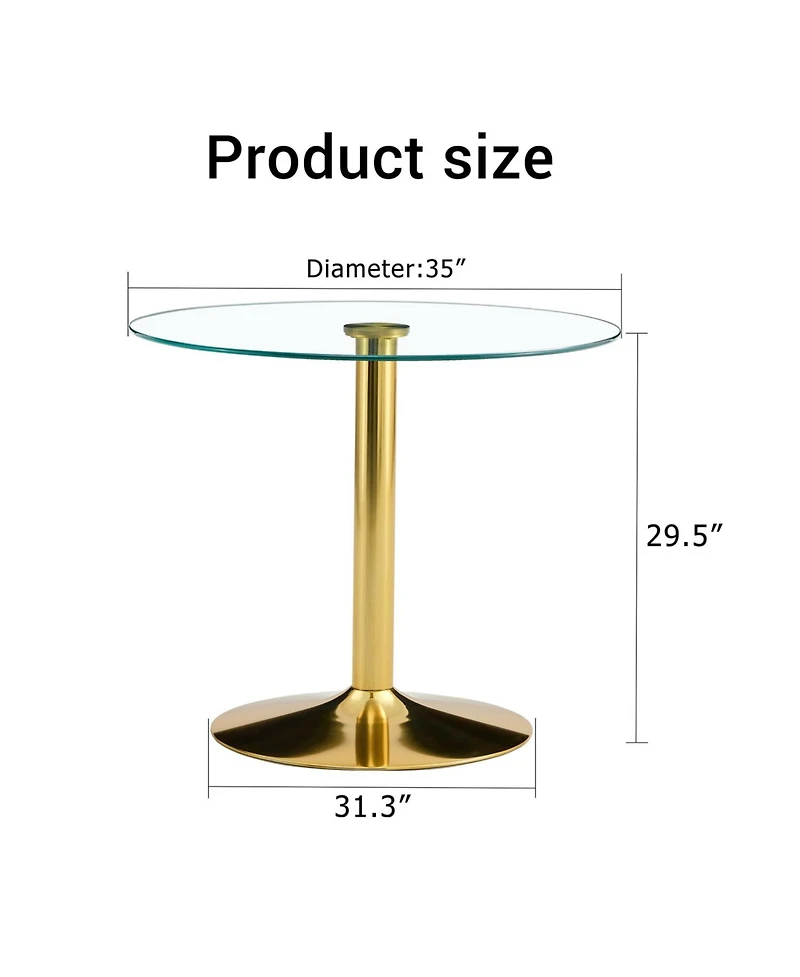 35" Glass Top Round Dining Table - Gold Legs