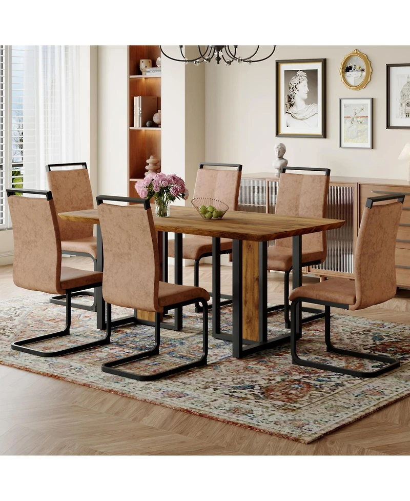 Streamdale 67" Wood Dining Table Set with 6 Brown Chairs