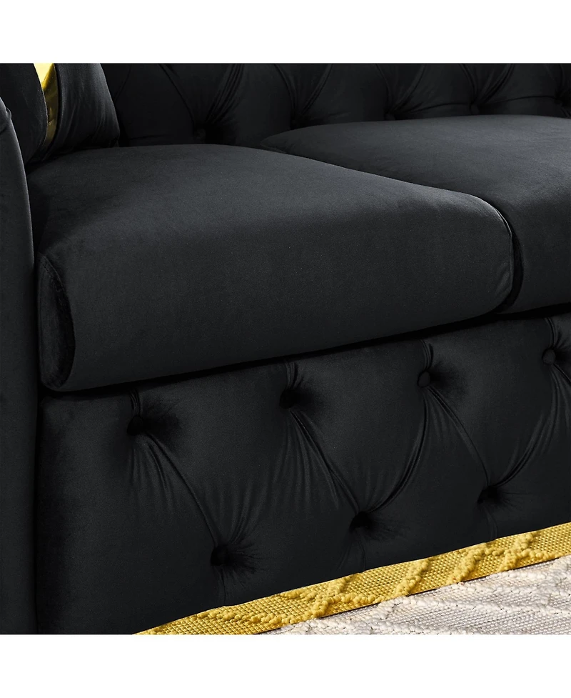 Streamdale 90.6" Velvet Button Tufted Chesterfield Sofa - Black
