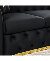 Streamdale 90.6" Velvet Button Tufted Chesterfield Sofa - Black