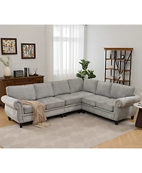 Streamdale 109.5" Light Gray Chenille Sectional Sofa, Rivets & Rolled Arms