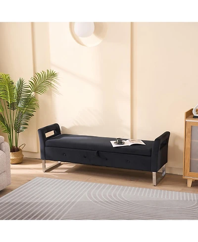 Streamdale Black Velvet Storage Bench with Armrests - 67.91" Wide