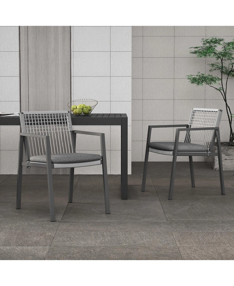 Streamdale Outdoor Aluminum + Rope Dining Chair Set with Cushion (2)