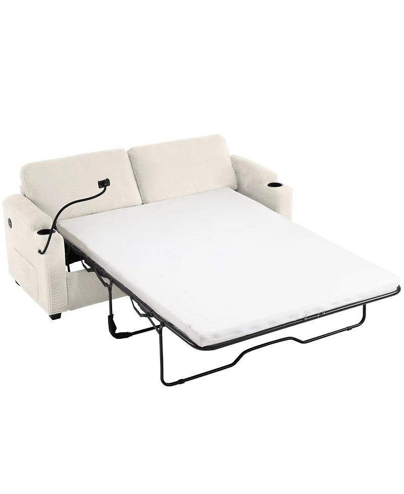 Navy Corduroy Sleeper Sofa with Mattress, Usb Ports & Storage