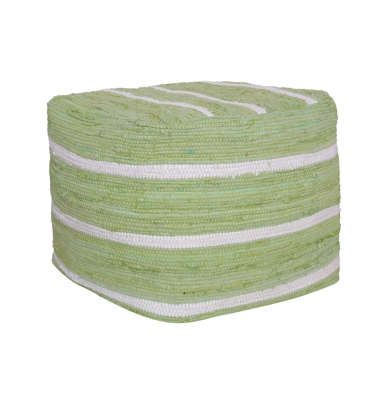 Cotton Cube Striped Pouf Ottoman for Living Room Seating and Decor
