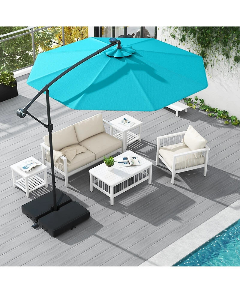 10 Ft Patio Umbrella Offset Cantilever Umbrella with 40 Solar Powered Lights-Turquoise