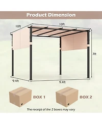 10 x 10 ft Flat Top Pergola with Retractable Canopy for Garden Pool Porch and Backyard-Beige
