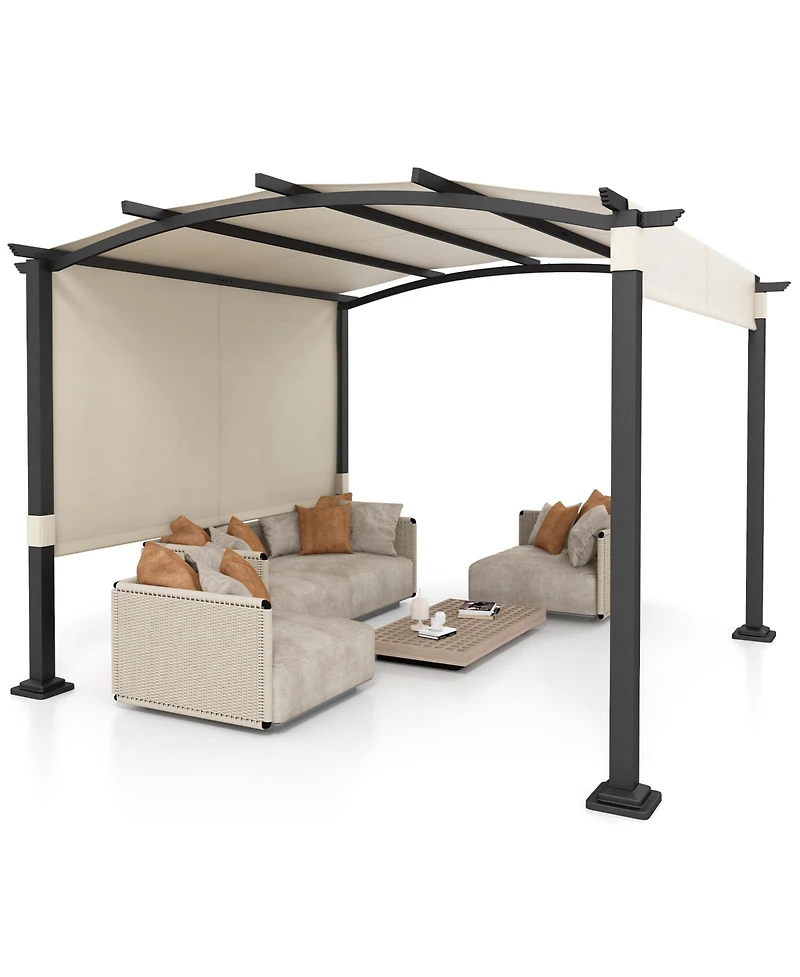10 x 10 ft Outdoor Pergola Modern Arched Patio Garden Shelter with Retractable Sunshade Canopy