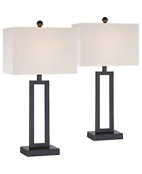 360 Lighting Aston Modern Industrial Table Lamps 26" High Set of 2 Rich Black Openwork Metal Off White Fabric Shade for Bedroom Living Room Bedsi