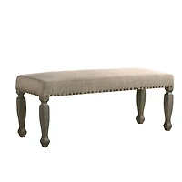 Antique Gray Finish Upholstered Nailhead Bench