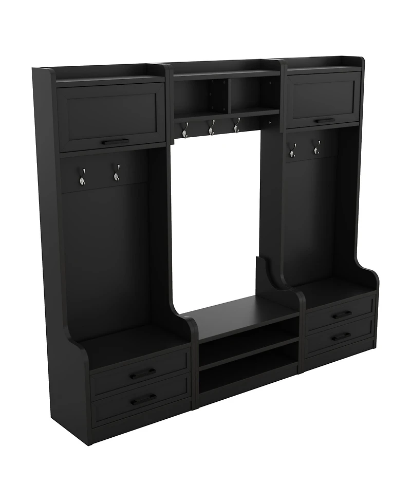 Streamdale 4-in-1 Hall Tree Coat Rack, Bench, Storage, & Hooks - Black