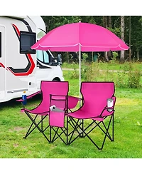 Portable Folding Picnic Double Chair With Removable Umbrella
